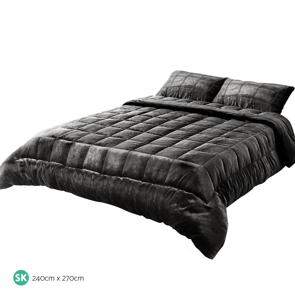 Giselle Bedding Faux Mink Quilt Charcoal Super King QUILT-FM-CHAR-SK