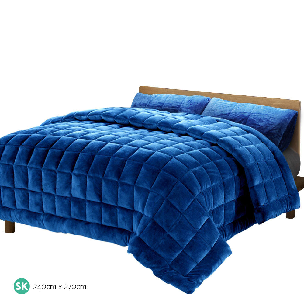 Giselle Bedding Faux Mink Quilt Blue Super King QUILT-FM-TEAL-SK