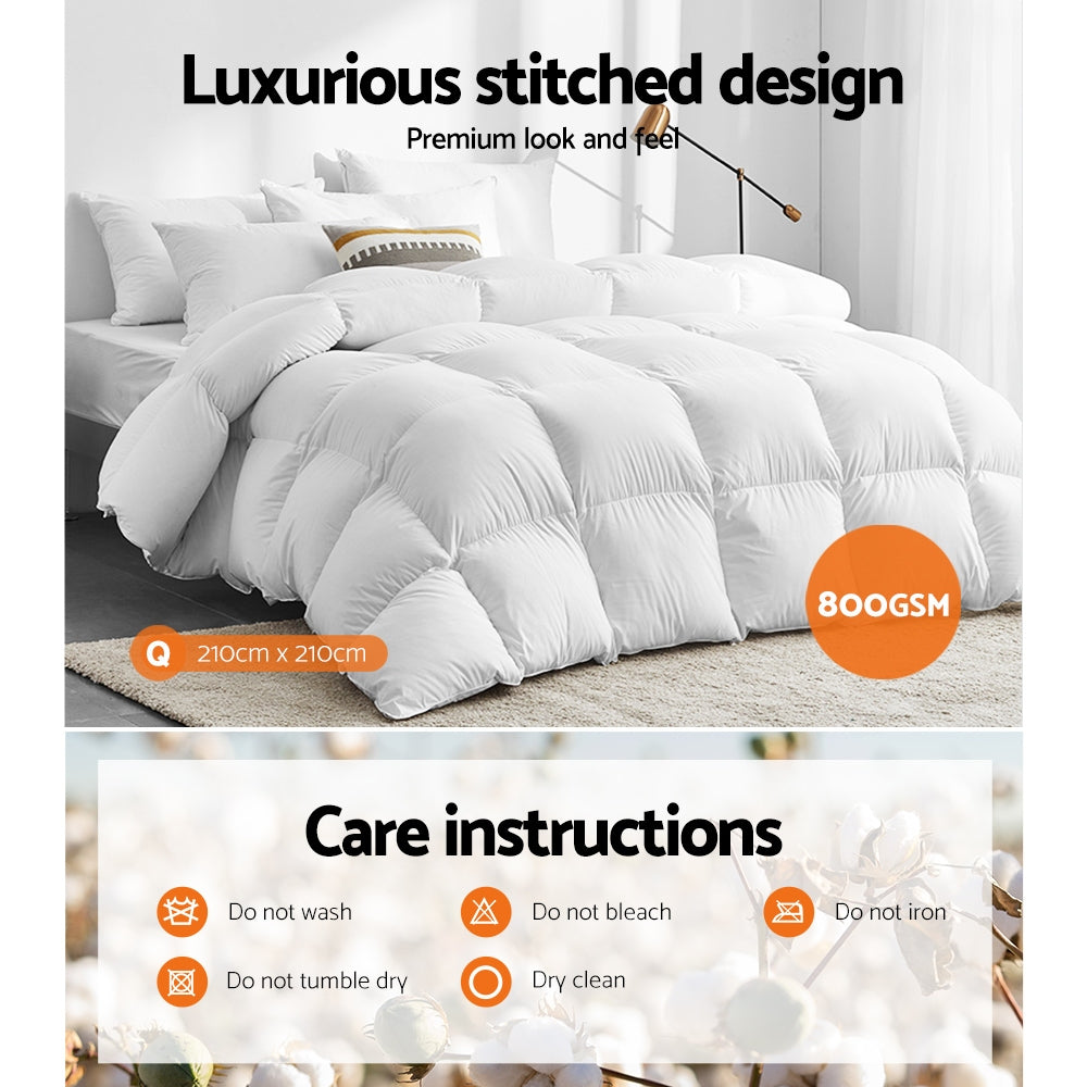 Giselle Bedding 800GSM Goose Down Feather Quilt Queen QUILT-GOOSE-800-Q
