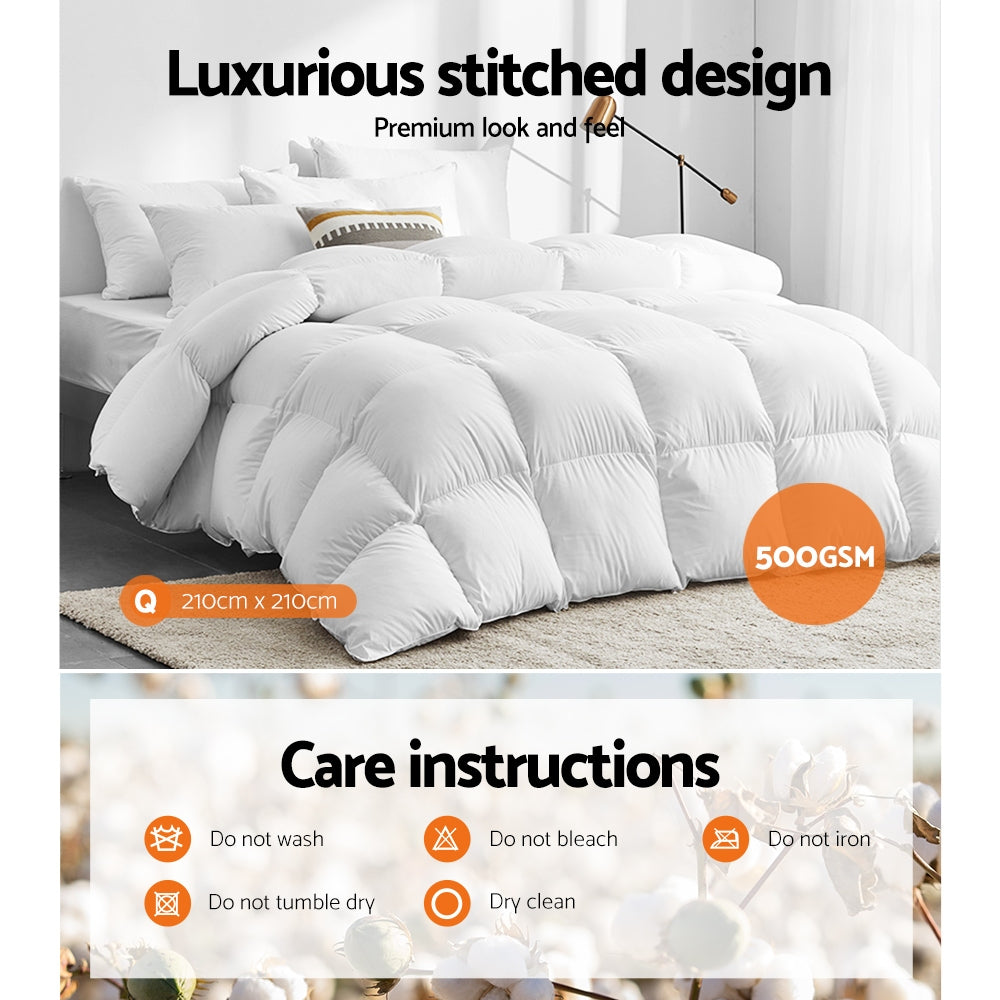 Giselle Bedding 500GSM Goose Down Feather Quilt Queen QUILT-GOOSE-95-Q