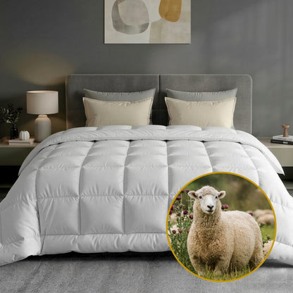 Giselle Bedding Wool Quilt 500GSM Thick Double Winter Doona Baffle Box Construction 100% Wool Filling QUILT-WOOL-500-N-D