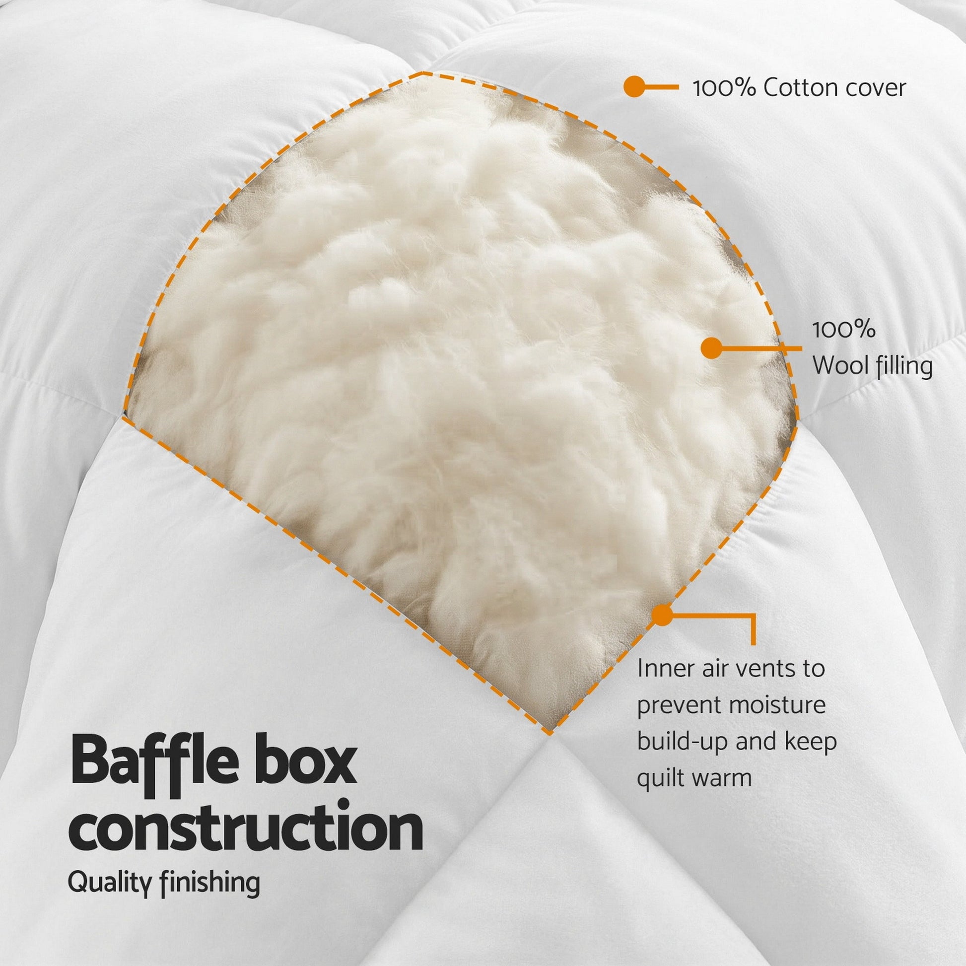 Giselle Bedding Wool Quilt 500GSM Thick Double Winter Doona Baffle Box Construction 100% Wool Filling QUILT-WOOL-500-N-D
