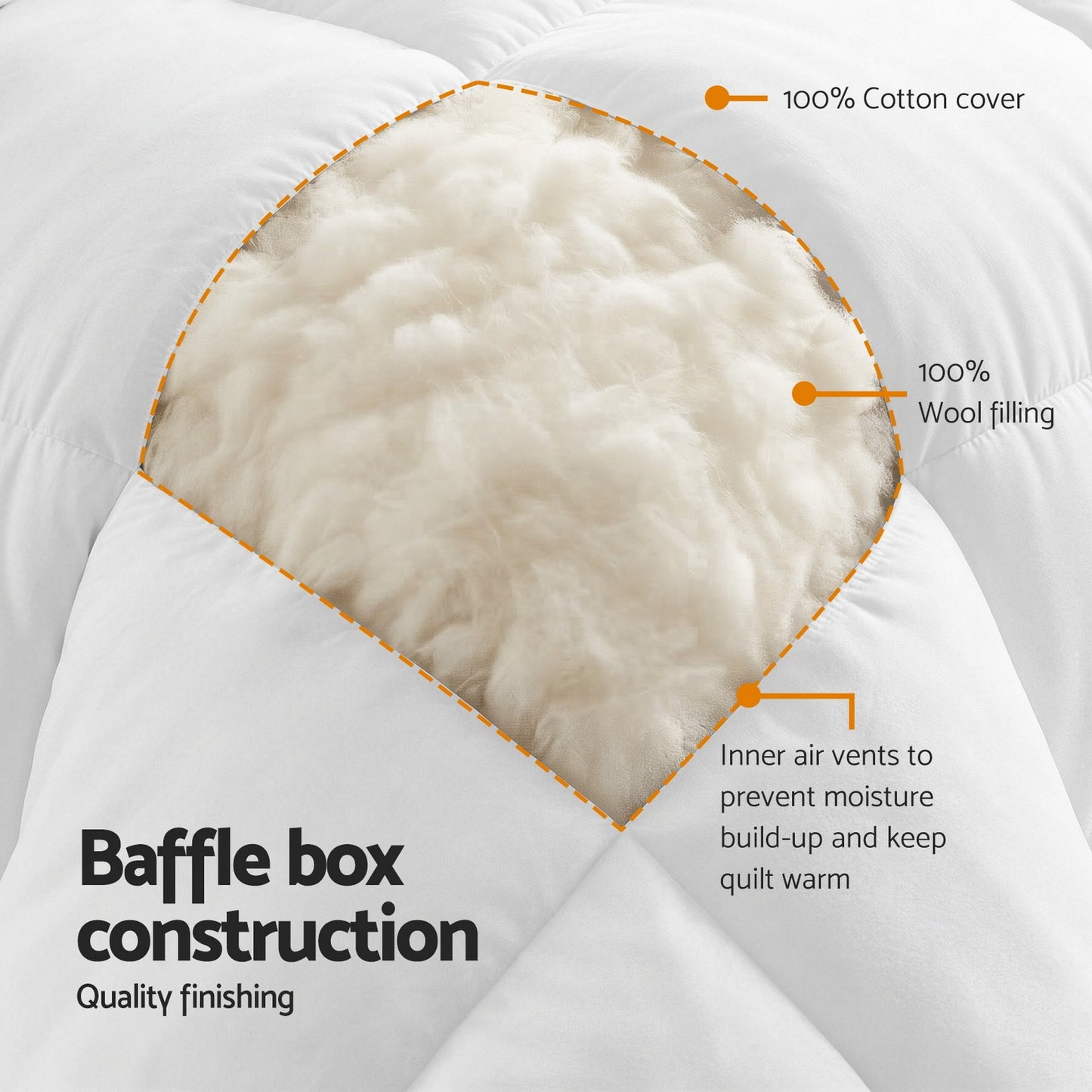 Giselle Bedding Wool Quilt 500GSM Thick King Winter Doona Baffle Box Construction 100% Wool Filling QUILT-WOOL-500-N-K