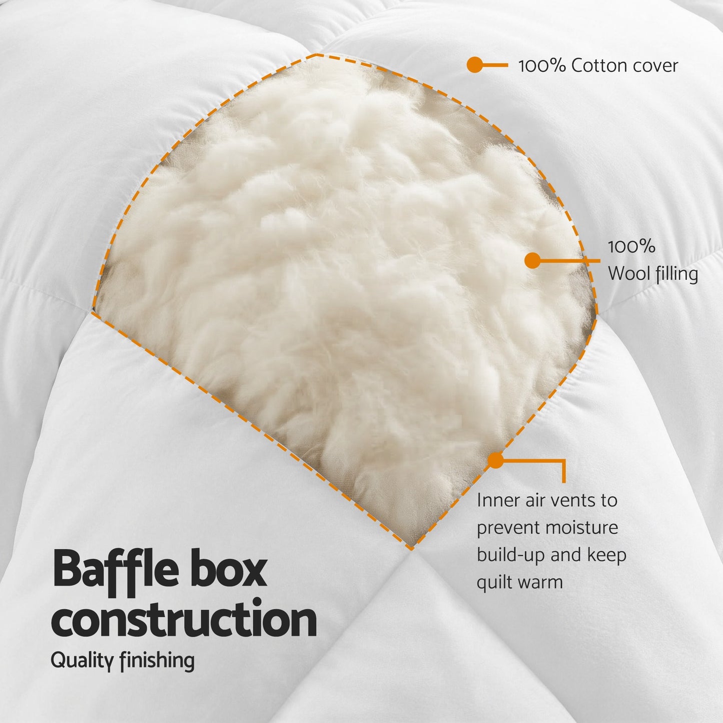 Giselle Bedding Wool Quilt 800GSM Extra Thick Queen Winter Doona Baffle Box Construction 100% Wool Filling QUILT-WOOL-800-Q