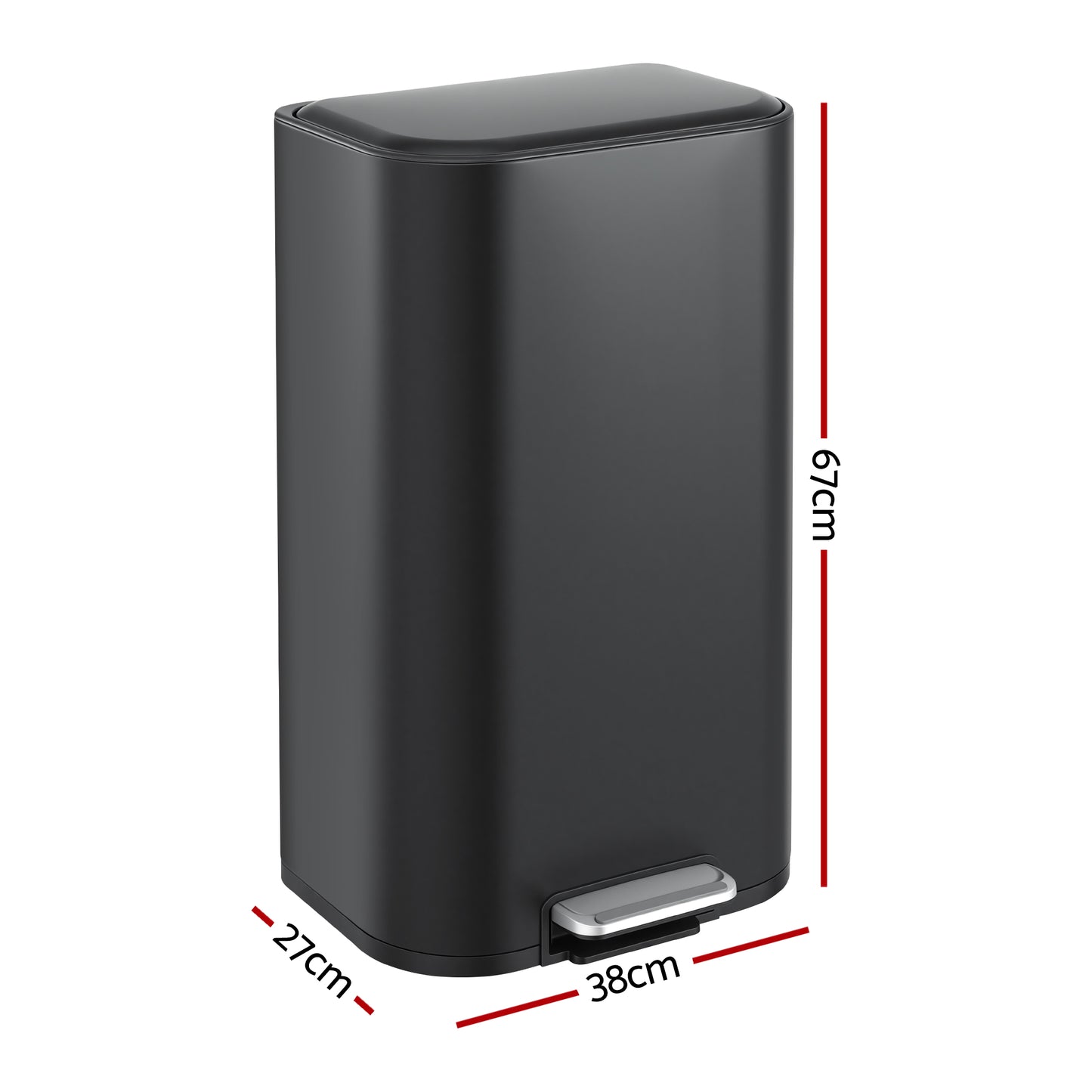 Cefito Kitchen Trash Can 40L Pedal Bins Rubbish Bin Steel with Soft Close Lid, Removable Inner Bucket, RB-40L-1C-BK
