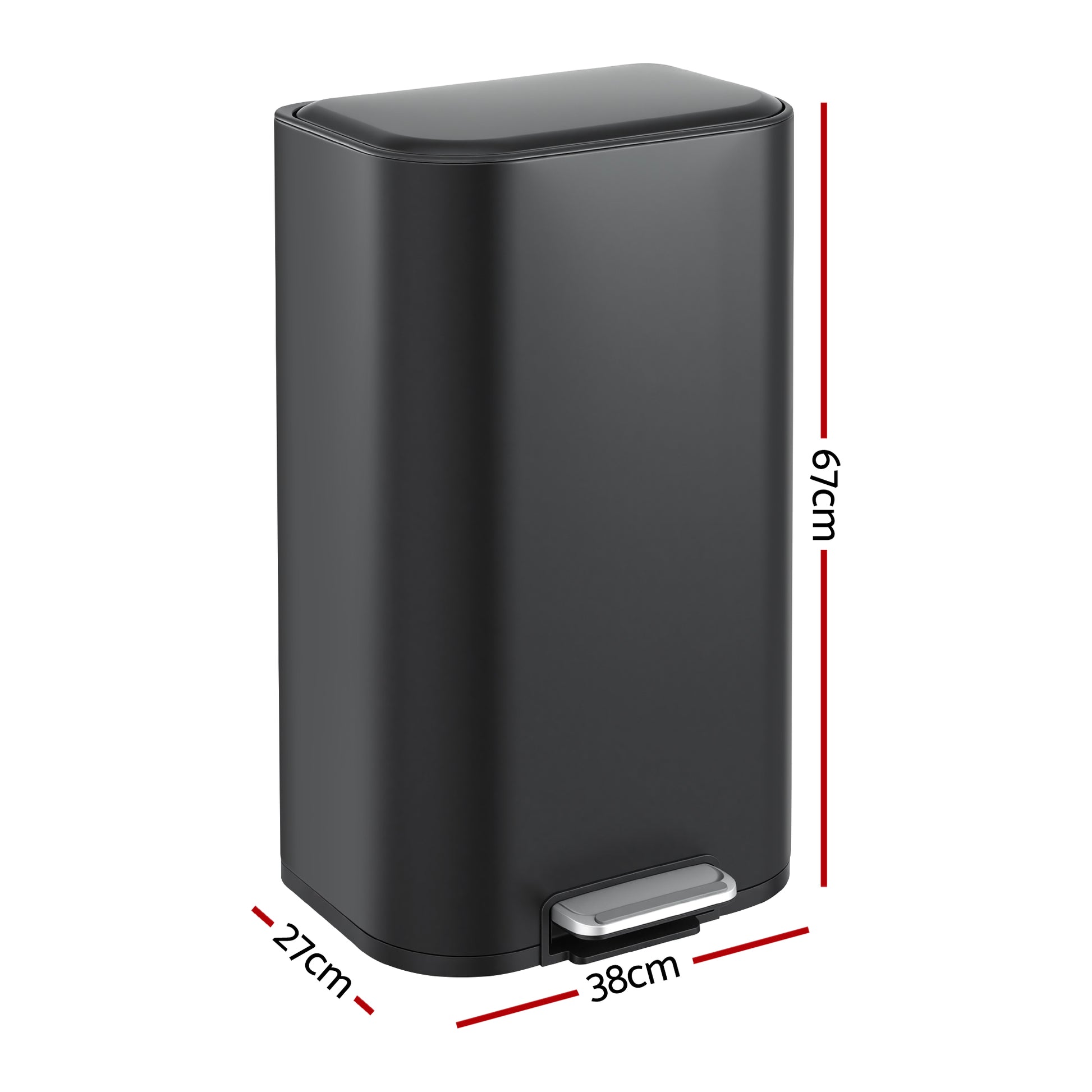 Cefito Kitchen Trash Can 40L Pedal Bins Rubbish Bin Steel with Soft Close Lid, Removable Inner Bucket, RB-40L-1C-BK