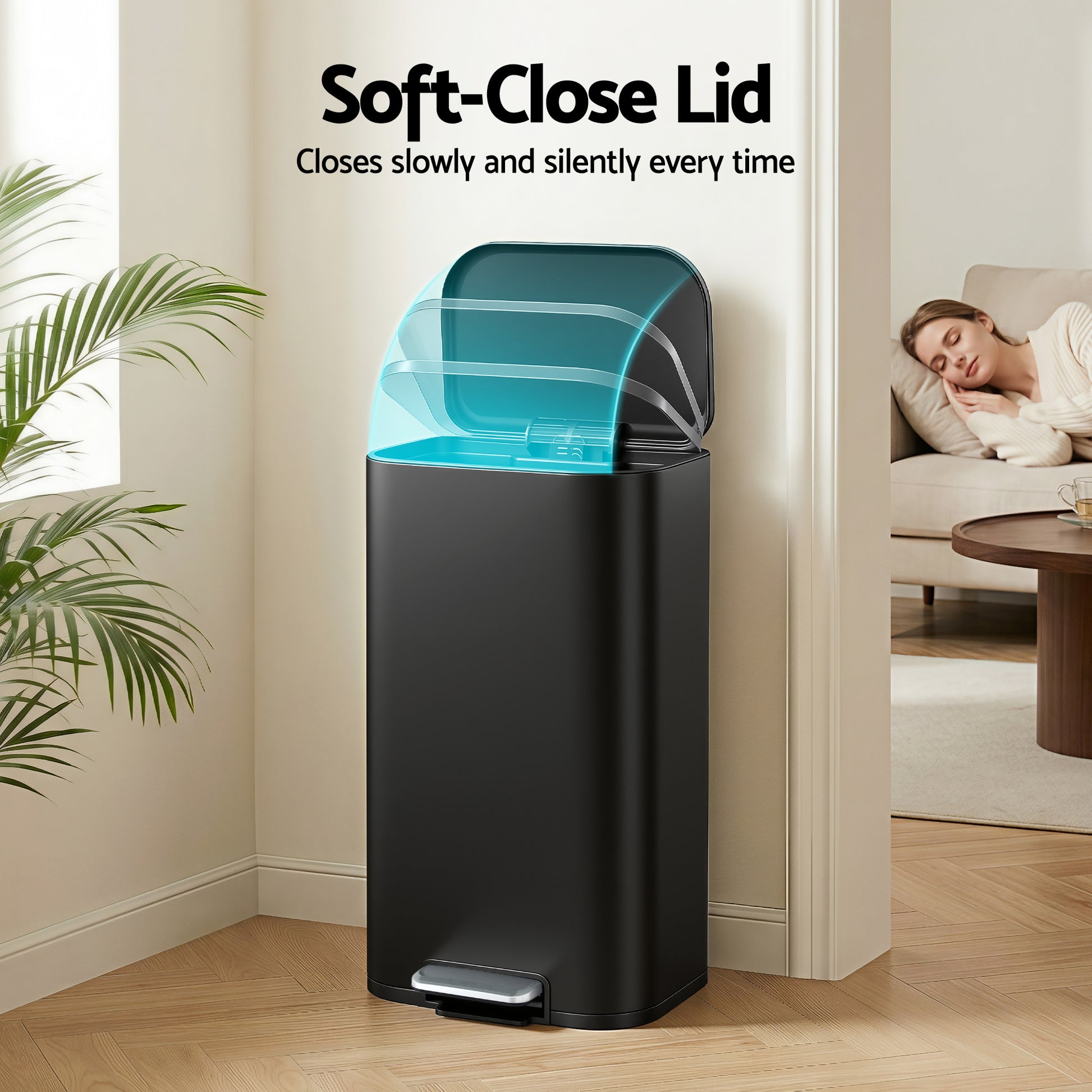 Cefito Kitchen Trash Can 40L Pedal Bins Rubbish Bin Steel with Soft Close Lid, Removable Inner Bucket, RB-40L-1C-BK