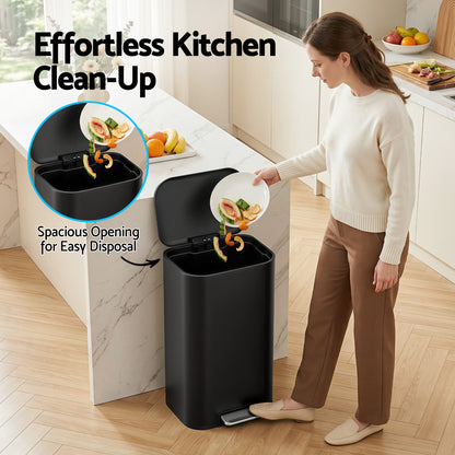 Cefito Kitchen Trash Can 40L Pedal Bins Rubbish Bin Steel with Soft Close Lid, Removable Inner Bucket, RB-40L-1C-BK