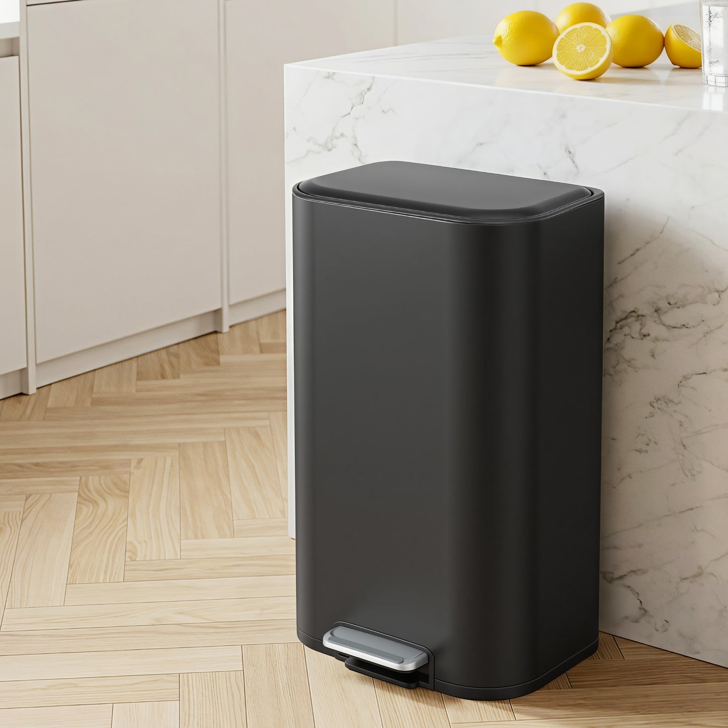 Cefito Kitchen Trash Can 40L Pedal Bins Rubbish Bin Steel with Soft Close Lid, Removable Inner Bucket, RB-40L-1C-BK