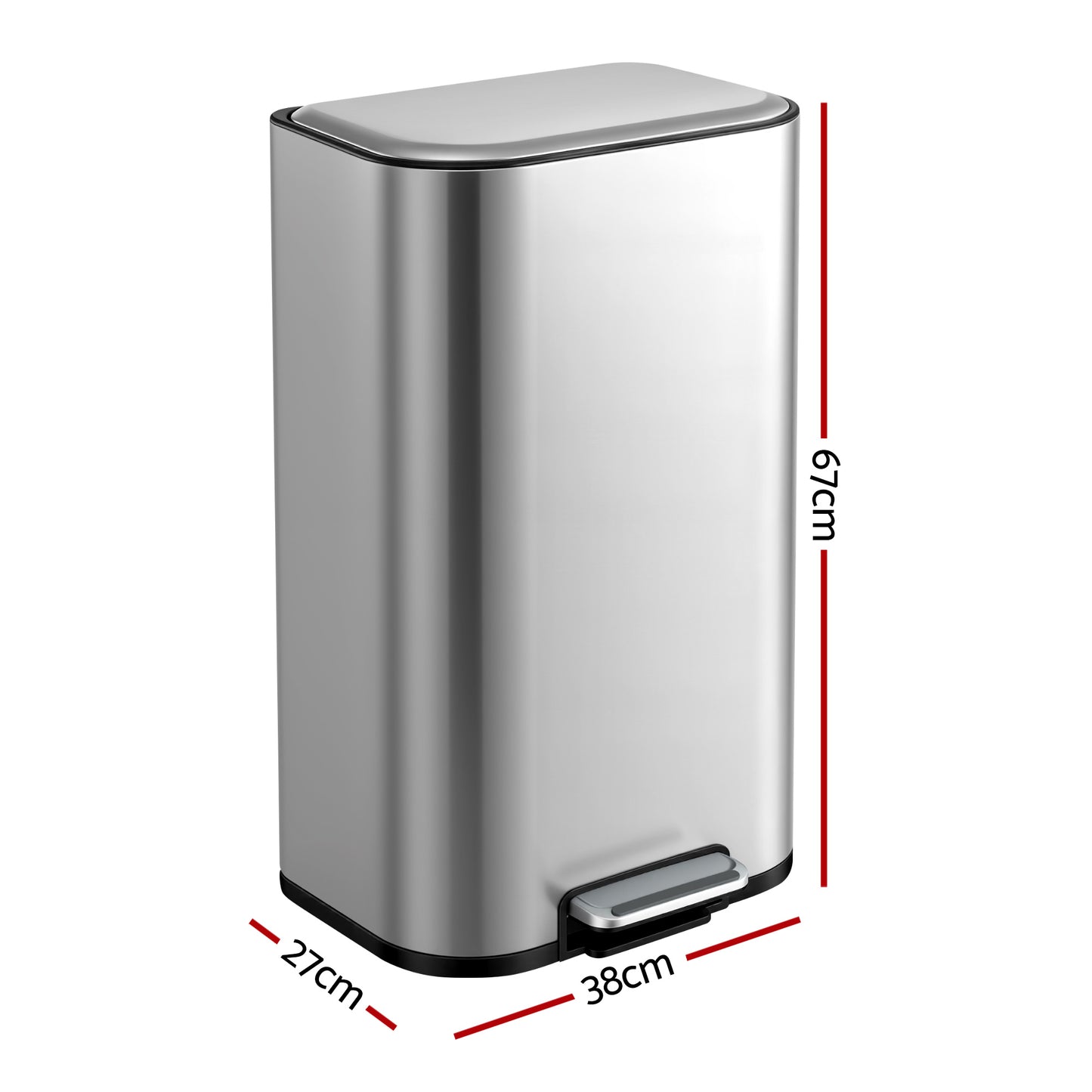 Cefito Kitchen Trash Can 40L Pedal Bins Rubbish Bin Steel with Soft Close Lid, Removable Inner Bucket, RB-40L-1C-GY