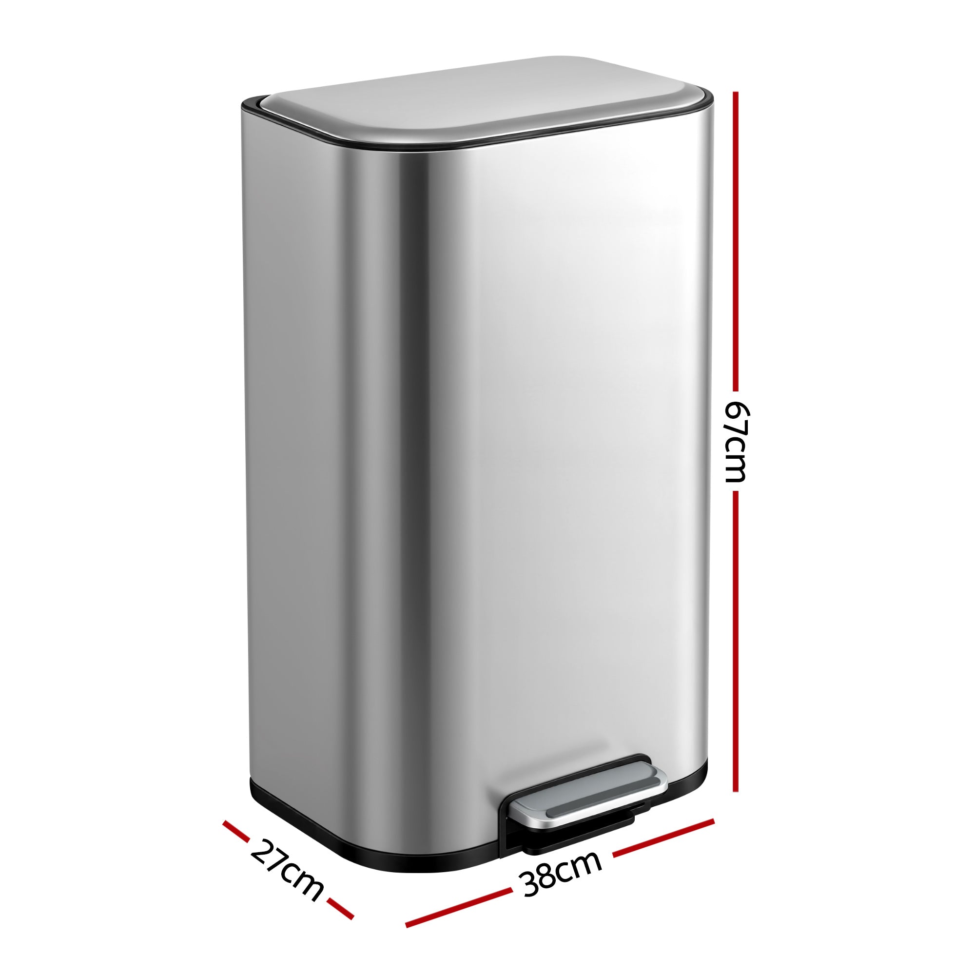 Cefito Kitchen Trash Can 40L Pedal Bins Rubbish Bin Steel with Soft Close Lid, Removable Inner Bucket, RB-40L-1C-GY