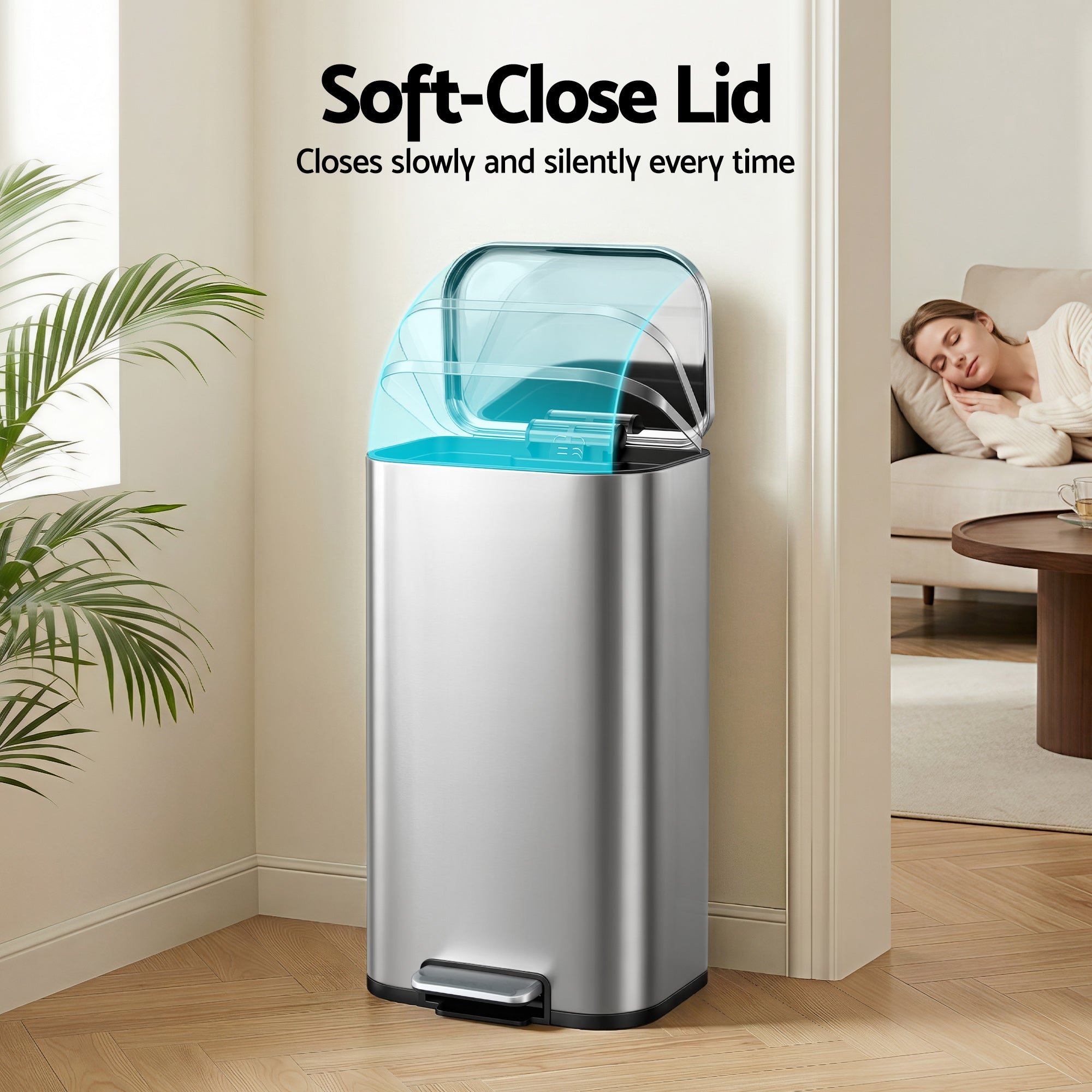 Cefito Kitchen Trash Can 40L Pedal Bins Rubbish Bin Steel with Soft Close Lid, Removable Inner Bucket, RB-40L-1C-GY