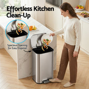 Cefito Kitchen Trash Can 40L Pedal Bins Rubbish Bin Steel with Soft Close Lid, Removable Inner Bucket, RB-40L-1C-GY
