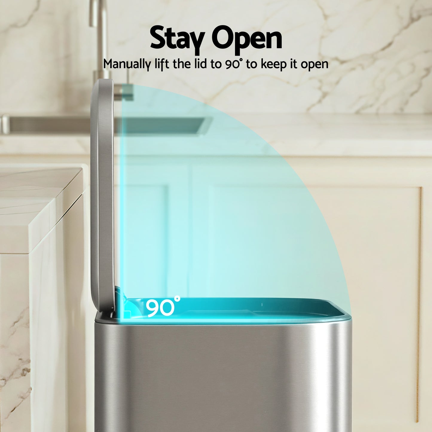 Cefito Kitchen Trash Can 40L Pedal Bins Rubbish Bin Steel with Soft Close Lid, Removable Inner Bucket, RB-40L-1C-GY