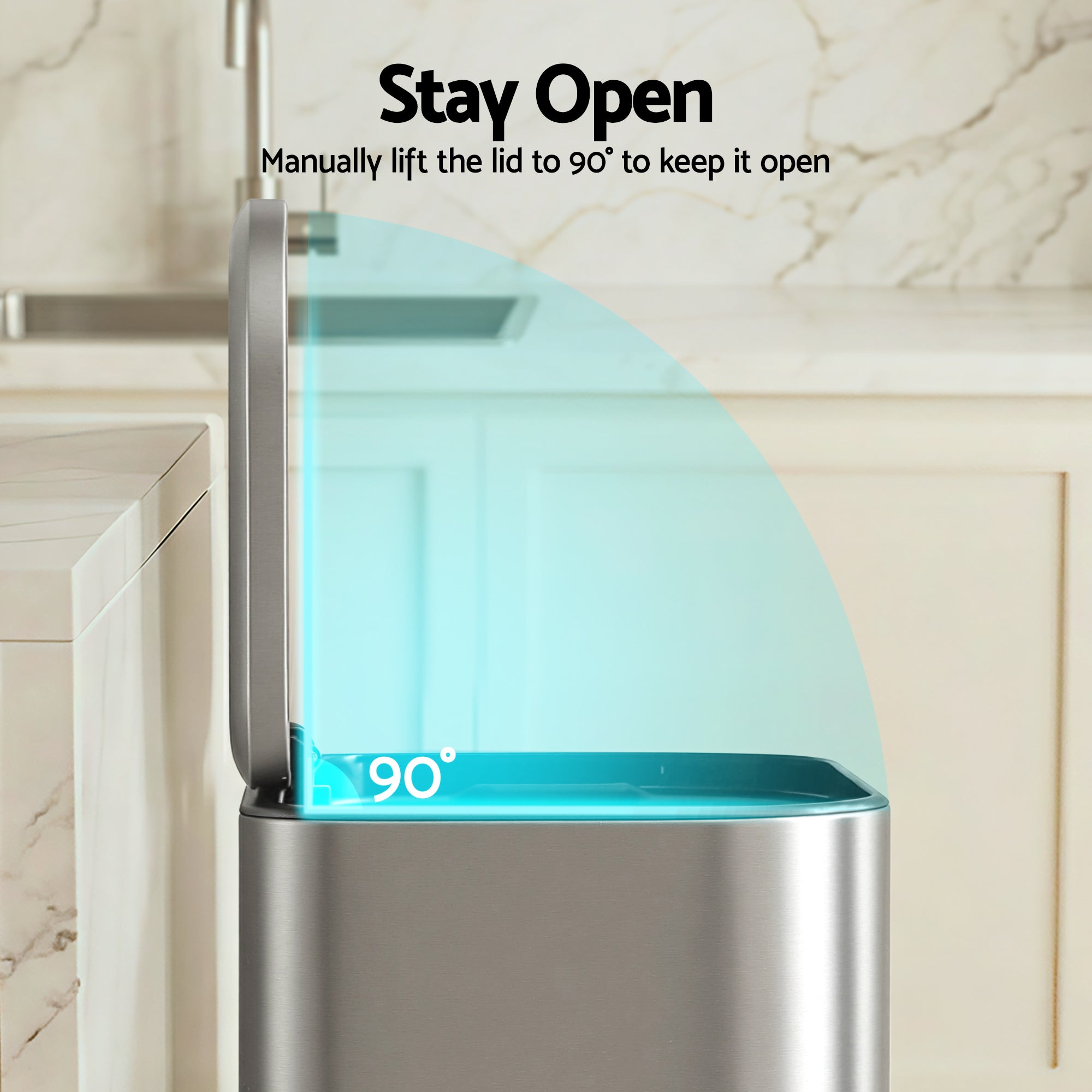 Cefito Kitchen Trash Can 40L Pedal Bins Rubbish Bin Steel with Soft Close Lid, Removable Inner Bucket, RB-40L-1C-GY