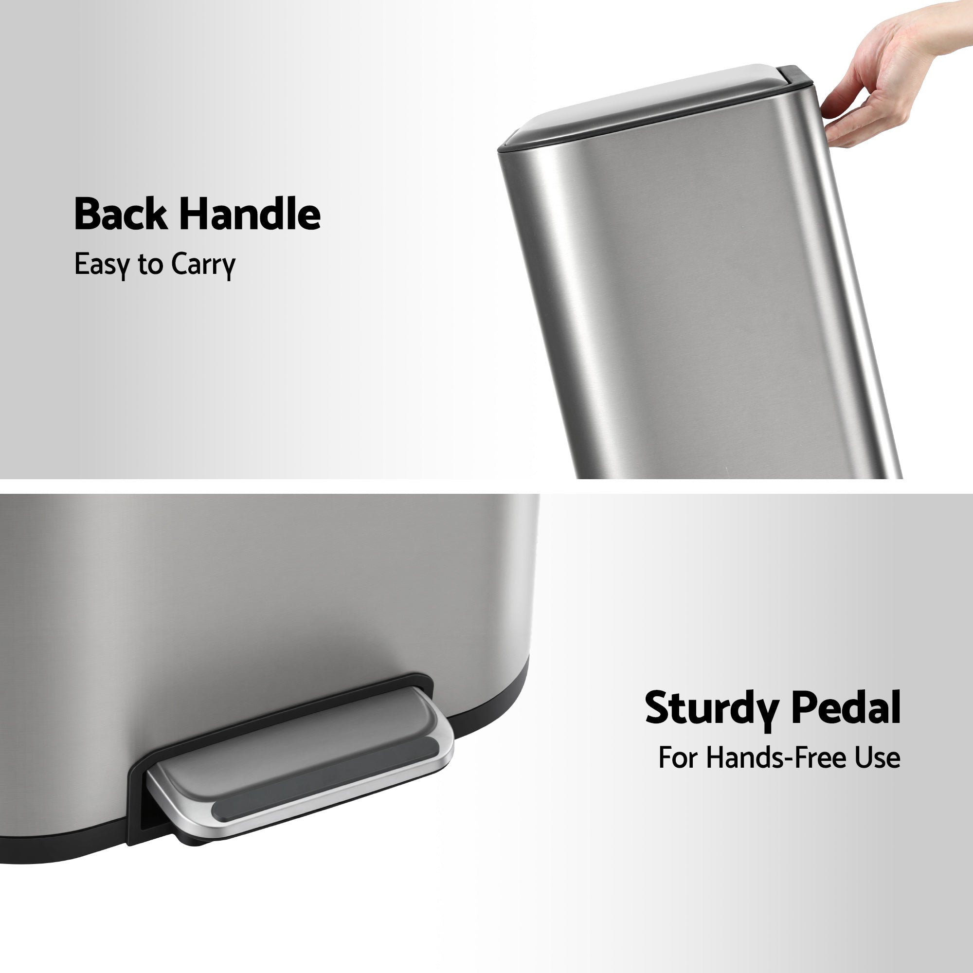 Cefito Kitchen Trash Can 40L Pedal Bins Rubbish Bin Steel with Soft Close Lid, Removable Inner Bucket, RB-40L-1C-GY