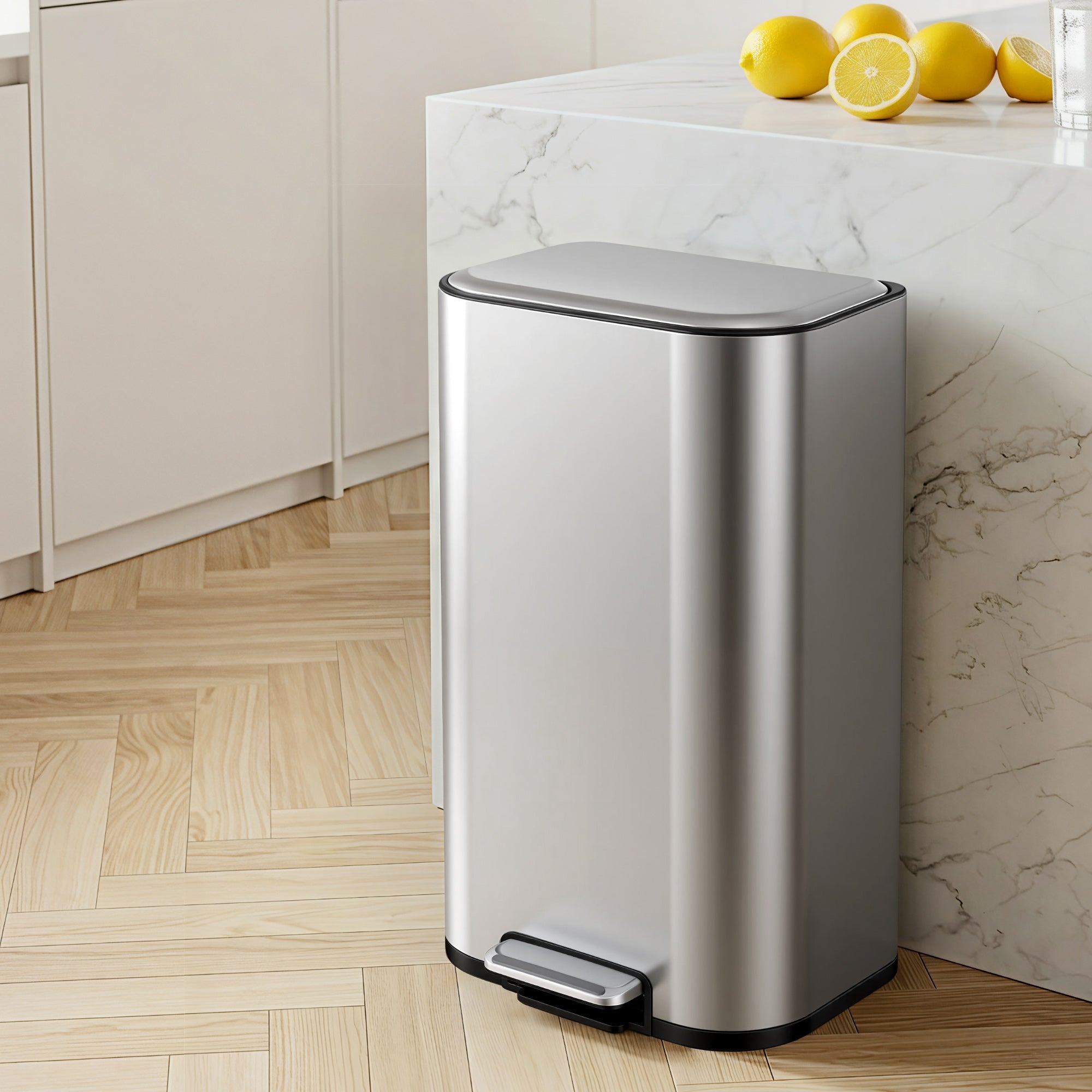 Cefito Kitchen Trash Can 40L Pedal Bins Rubbish Bin Steel with Soft Close Lid, Removable Inner Bucket, RB-40L-1C-GY