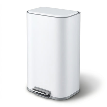 Cefito Kitchen Trash Can 40L Pedal Bins Rubbish Bin Steel with Soft Close Lid, Removable Inner Bucket, RB-40L-1C-WH
