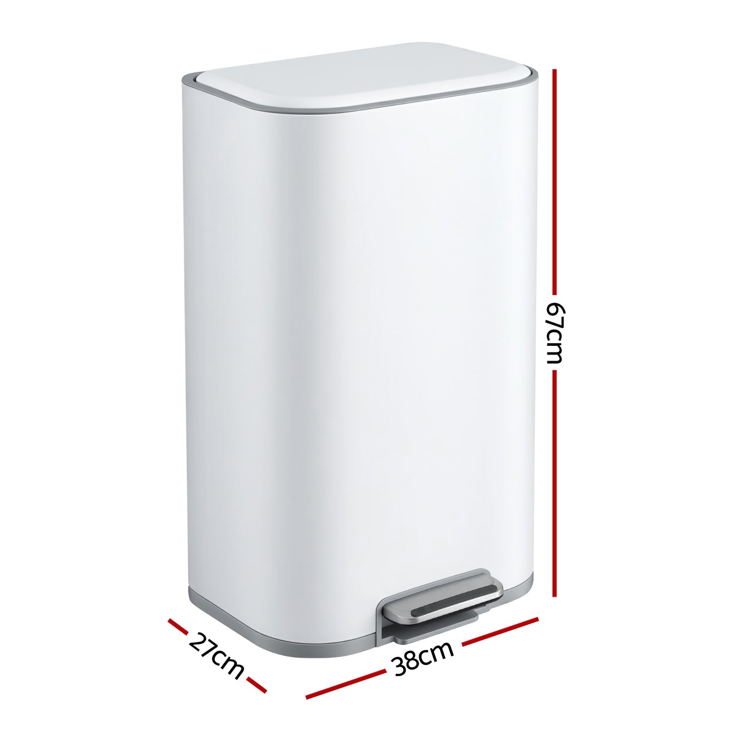 Cefito Kitchen Trash Can 40L Pedal Bins Rubbish Bin Steel with Soft Close Lid, Removable Inner Bucket, RB-40L-1C-WH