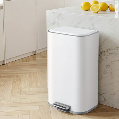 Cefito Kitchen Trash Can 40L Pedal Bins Rubbish Bin Steel with Soft Close Lid, Removable Inner Bucket, RB-40L-1C-WH
