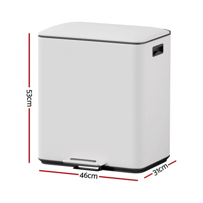 Cefito Pedal Bins Rubbish Bin Dual Compartment Waste Recycle Dustbins 40L White RB-40L-2C-WH