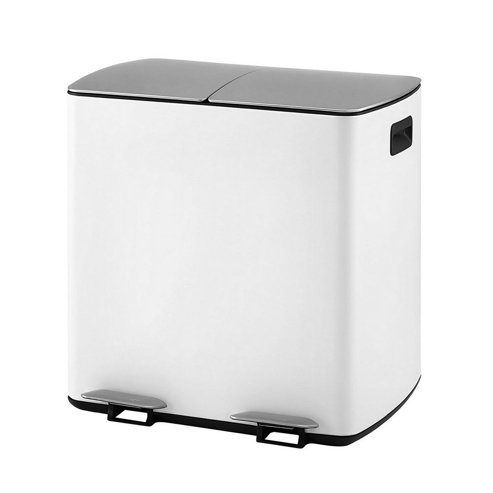 Cefito Pedal Bins Rubbish Bin Dual Compartment Waste Recycle Dustbins 40L White RB-40L-2P-WH