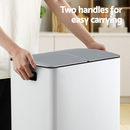 Cefito Pedal Bins Rubbish Bin Dual Compartment Waste Recycle Dustbins 40L White RB-40L-2P-WH