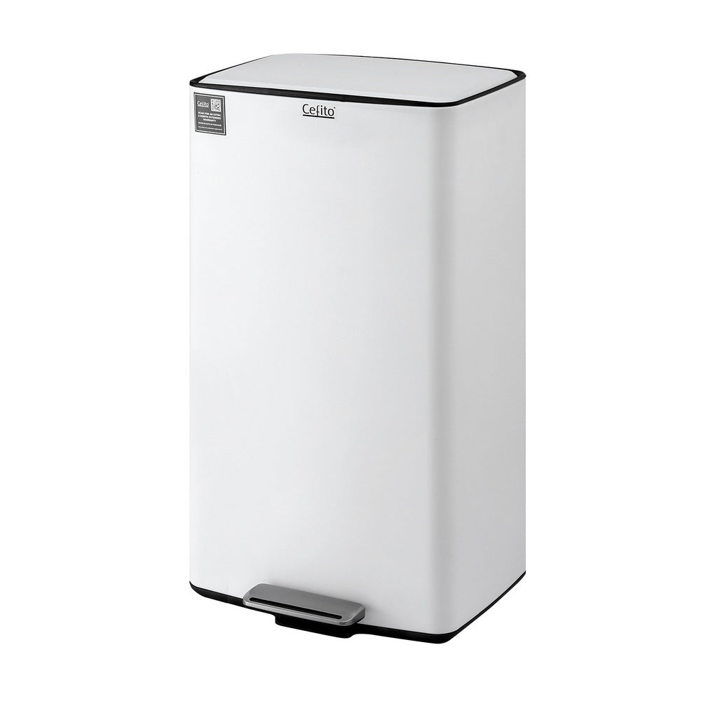 Cefito Pedal Bins Rubbish Bin Waste Recycle Dustbins Kitchen Trash Can 40L White RB-40L-C-WH