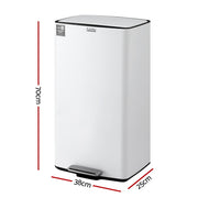 Cefito Pedal Bins Rubbish Bin Waste Recycle Dustbins Kitchen Trash Can 40L White RB-40L-C-WH
