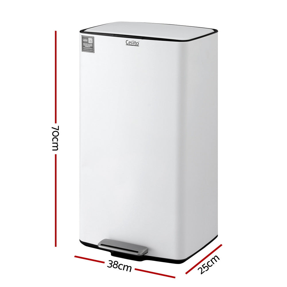 Cefito Pedal Bins Rubbish Bin Waste Recycle Dustbins Kitchen Trash Can 40L White RB-40L-C-WH