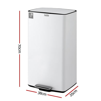 Cefito Pedal Bins Rubbish Bin Waste Recycle Dustbins Kitchen Trash Can 40L White RB-40L-C-WH