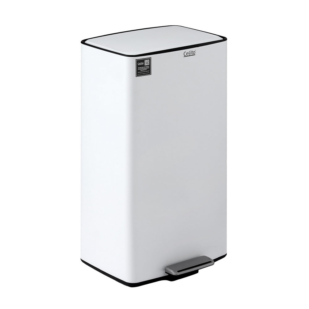 Cefito Pedal Bins Rubbish Bin Waste Recycle Dustbins Kitchen Trash Can 40L White RB-40L-C-WH