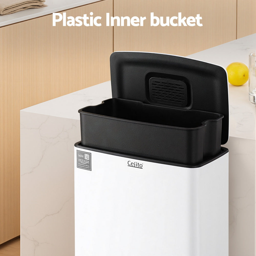 Cefito Pedal Bins Rubbish Bin Waste Recycle Dustbins Kitchen Trash Can 40L White RB-40L-C-WH