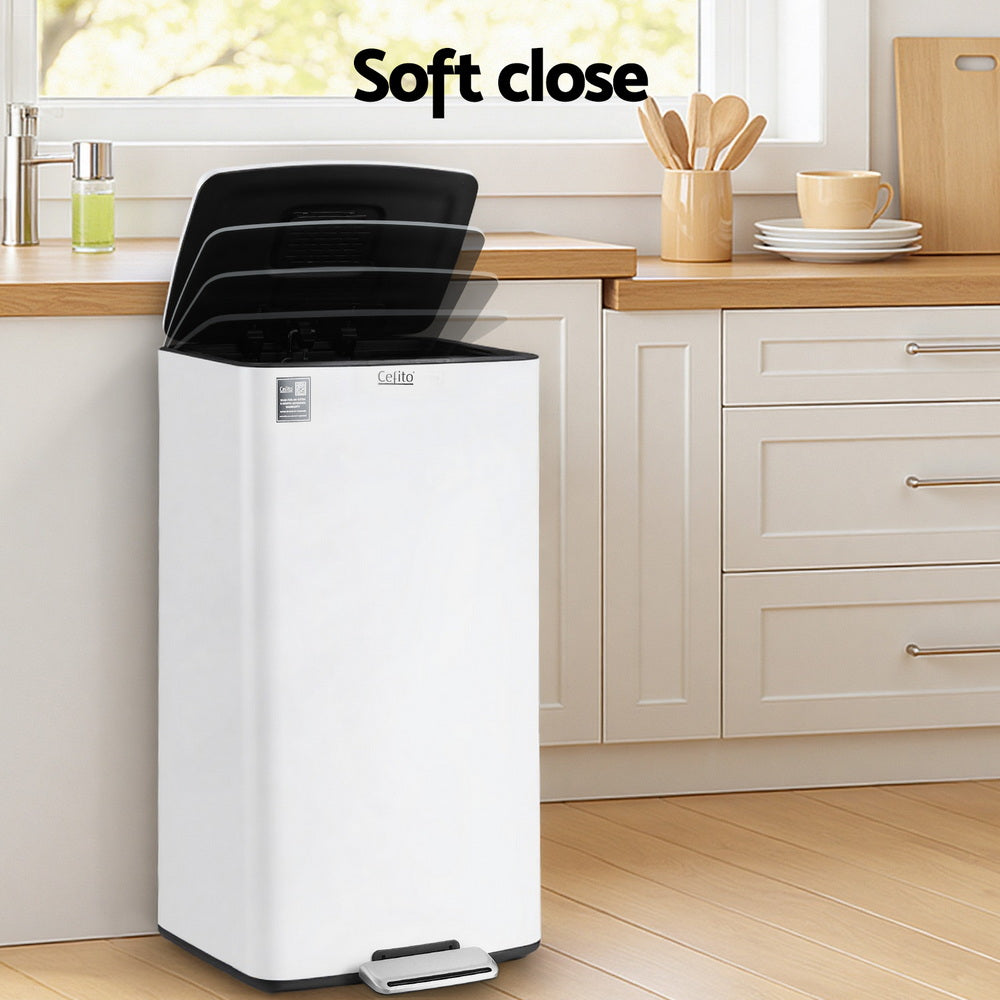 Cefito Pedal Bins Rubbish Bin Waste Recycle Dustbins Kitchen Trash Can 40L White RB-40L-C-WH
