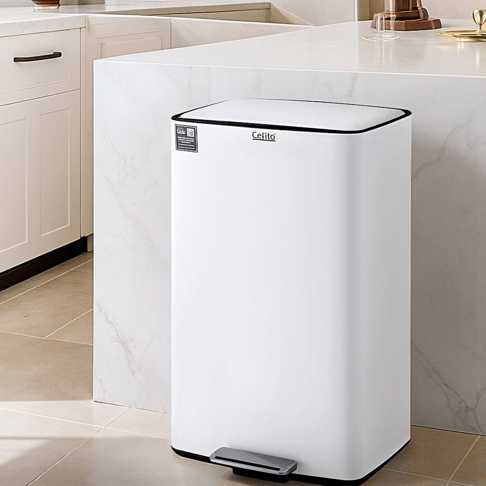 Cefito Pedal Bins Rubbish Bin Waste Recycle Dustbins Kitchen Trash Can 40L White RB-40L-C-WH