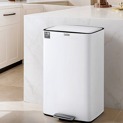 Cefito Pedal Bins Rubbish Bin Waste Recycle Dustbins Kitchen Trash Can 40L White RB-40L-C-WH