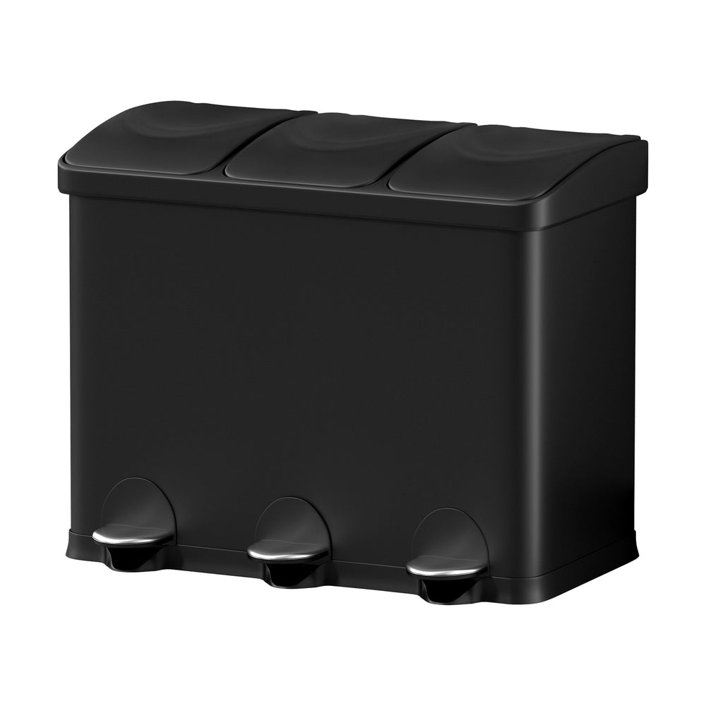 Cefito Pedal Bins Rubbish Bin Triple Compartments Waste Recycle Dustbins 45L RB-45L-3C-BK