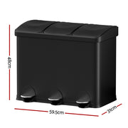 Cefito Pedal Bins Rubbish Bin Triple Compartments Waste Recycle Dustbins 45L RB-45L-3C-BK