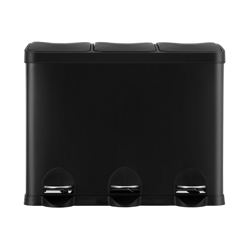 Cefito Pedal Bins Rubbish Bin Triple Compartments Waste Recycle Dustbins 45L RB-45L-3C-BK