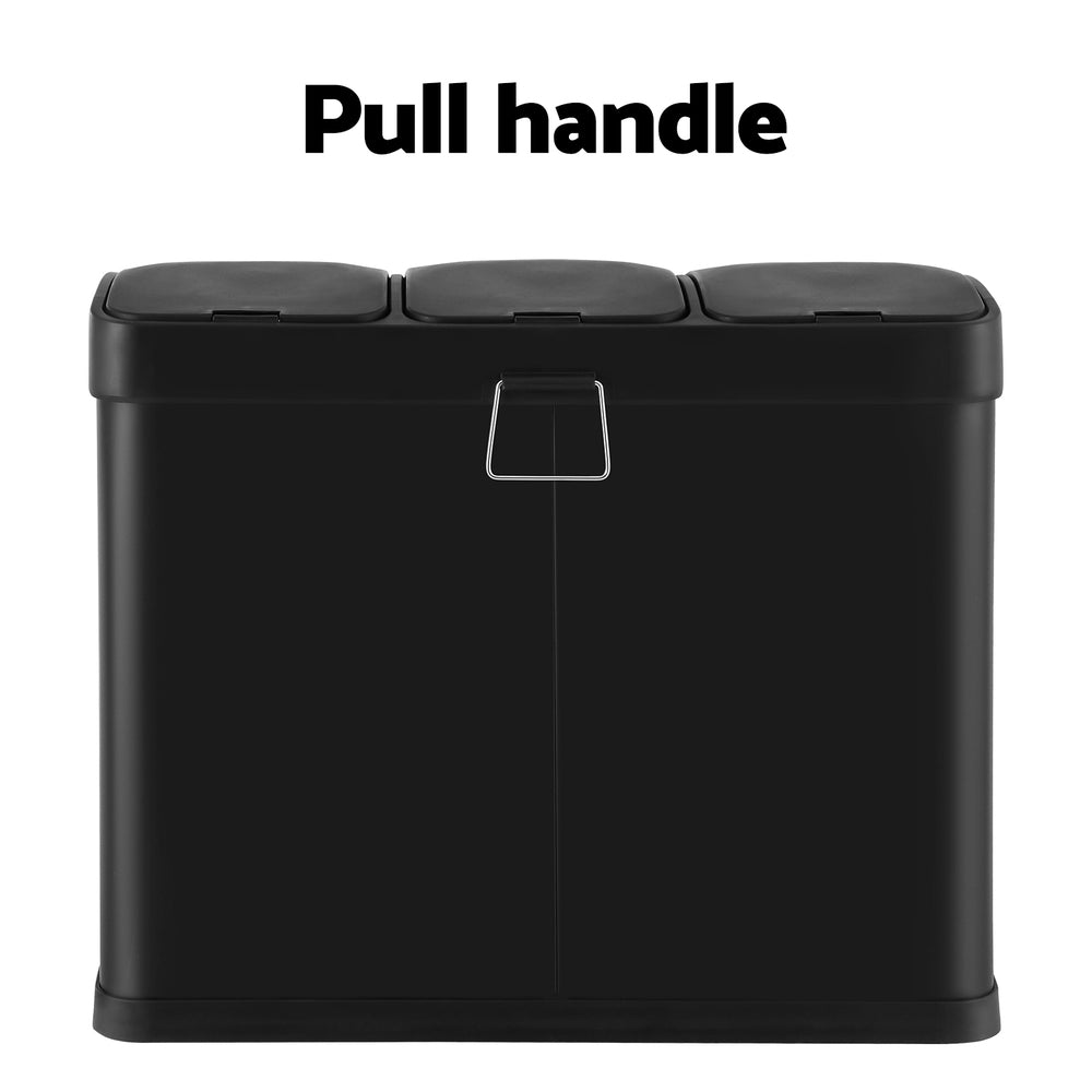 Cefito Pedal Bins Rubbish Bin Triple Compartments Waste Recycle Dustbins 45L RB-45L-3C-BK