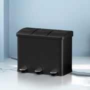 Cefito Pedal Bins Rubbish Bin Triple Compartments Waste Recycle Dustbins 45L RB-45L-3C-BK