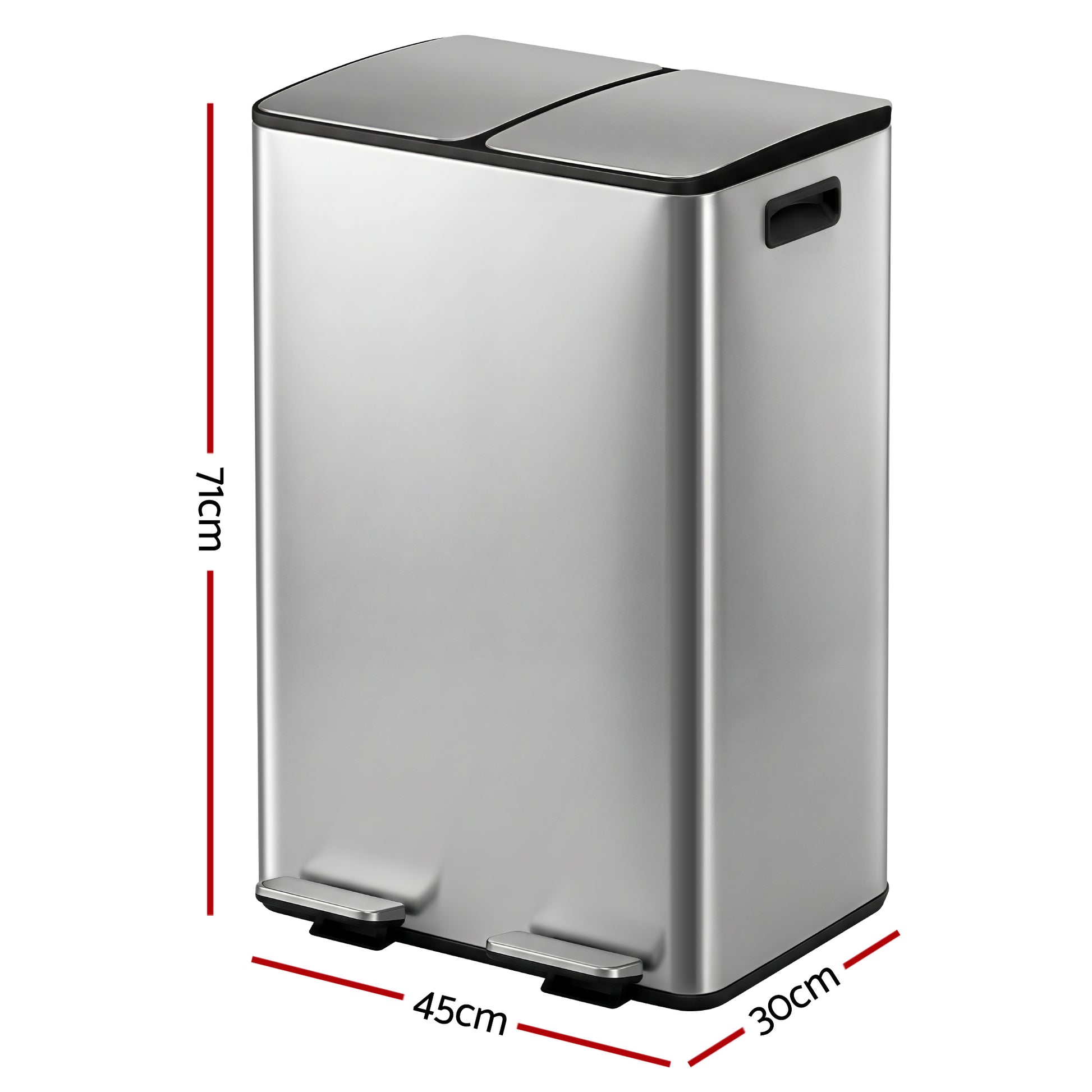 Cefito Pedal Bins Rubbish Bin Dual Compartment Waste Recycle Dustbins 60L Silver RB-60L-2C-SI