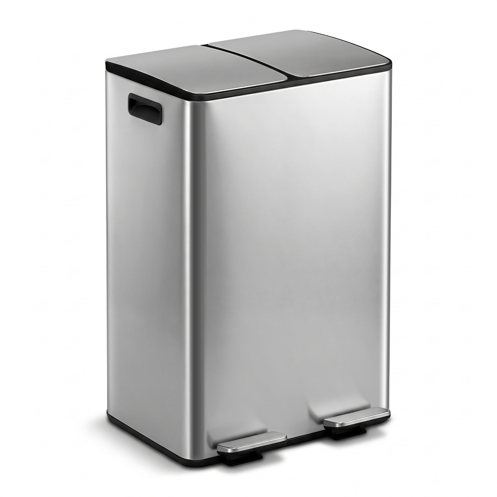 Cefito Pedal Bins Rubbish Bin Dual Compartment Waste Recycle Dustbins 60L Silver RB-60L-2C-SI
