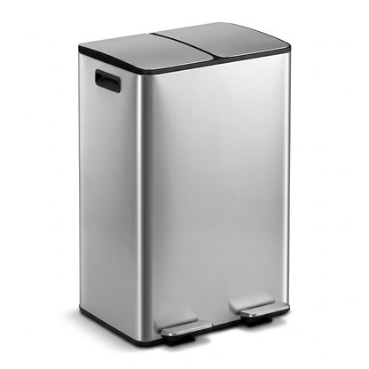 Cefito Pedal Bins Rubbish Bin Dual Compartment Waste Recycle Dustbins 60L Silver RB-60L-2C-SI