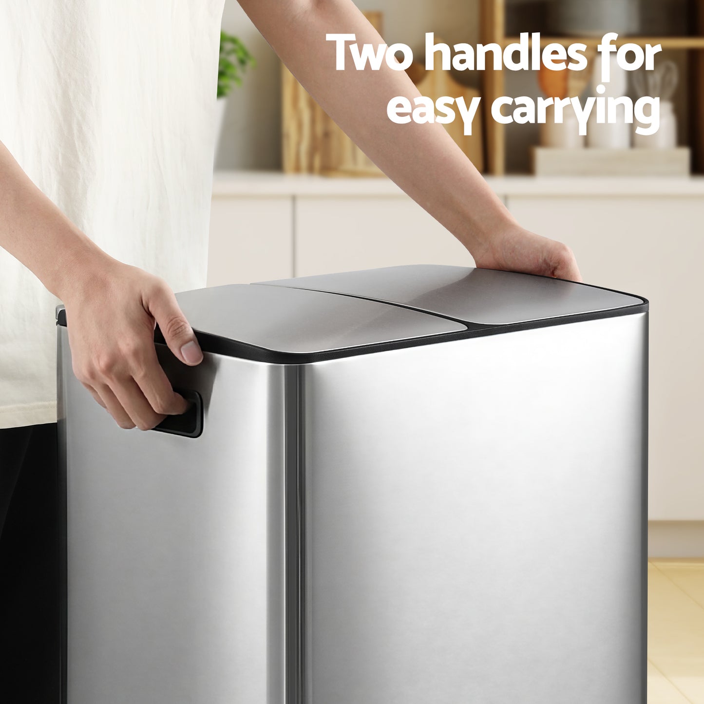 Cefito Pedal Bins Rubbish Bin Dual Compartment Waste Recycle Dustbins 60L Silver RB-60L-2C-SI