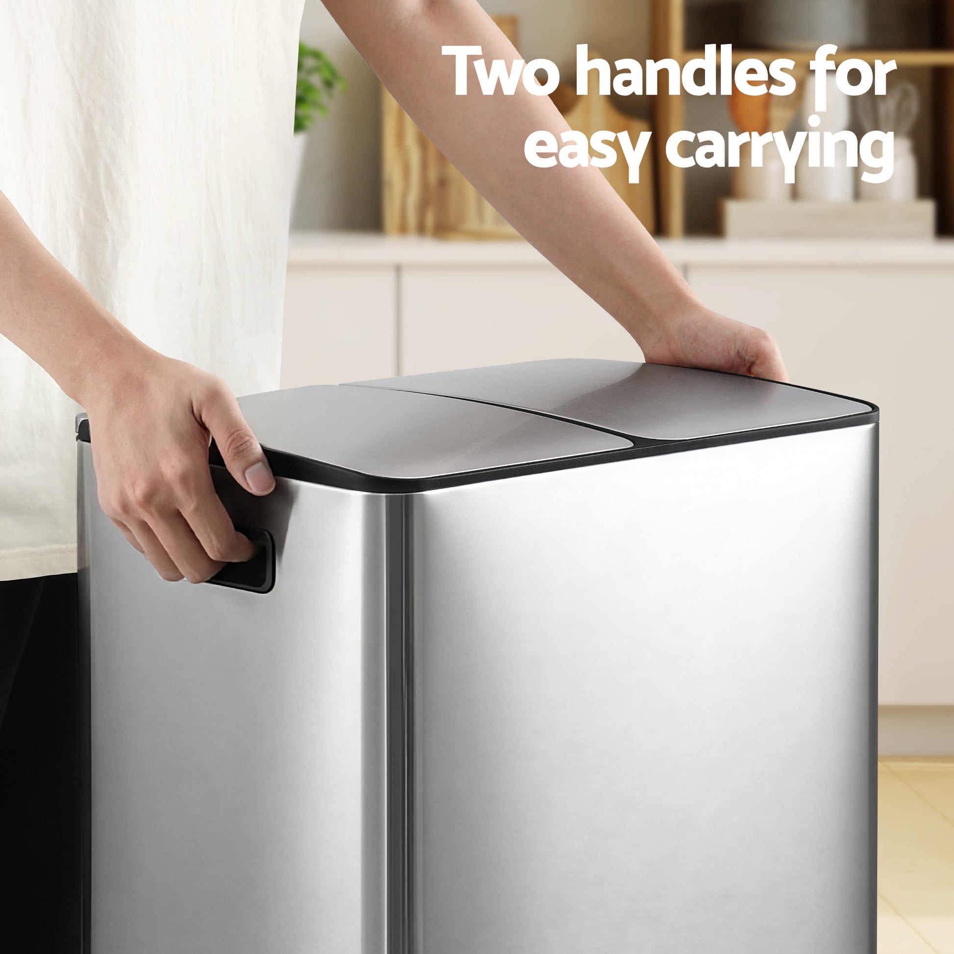 Cefito Pedal Bins Rubbish Bin Dual Compartment Waste Recycle Dustbins 60L Silver RB-60L-2C-SI