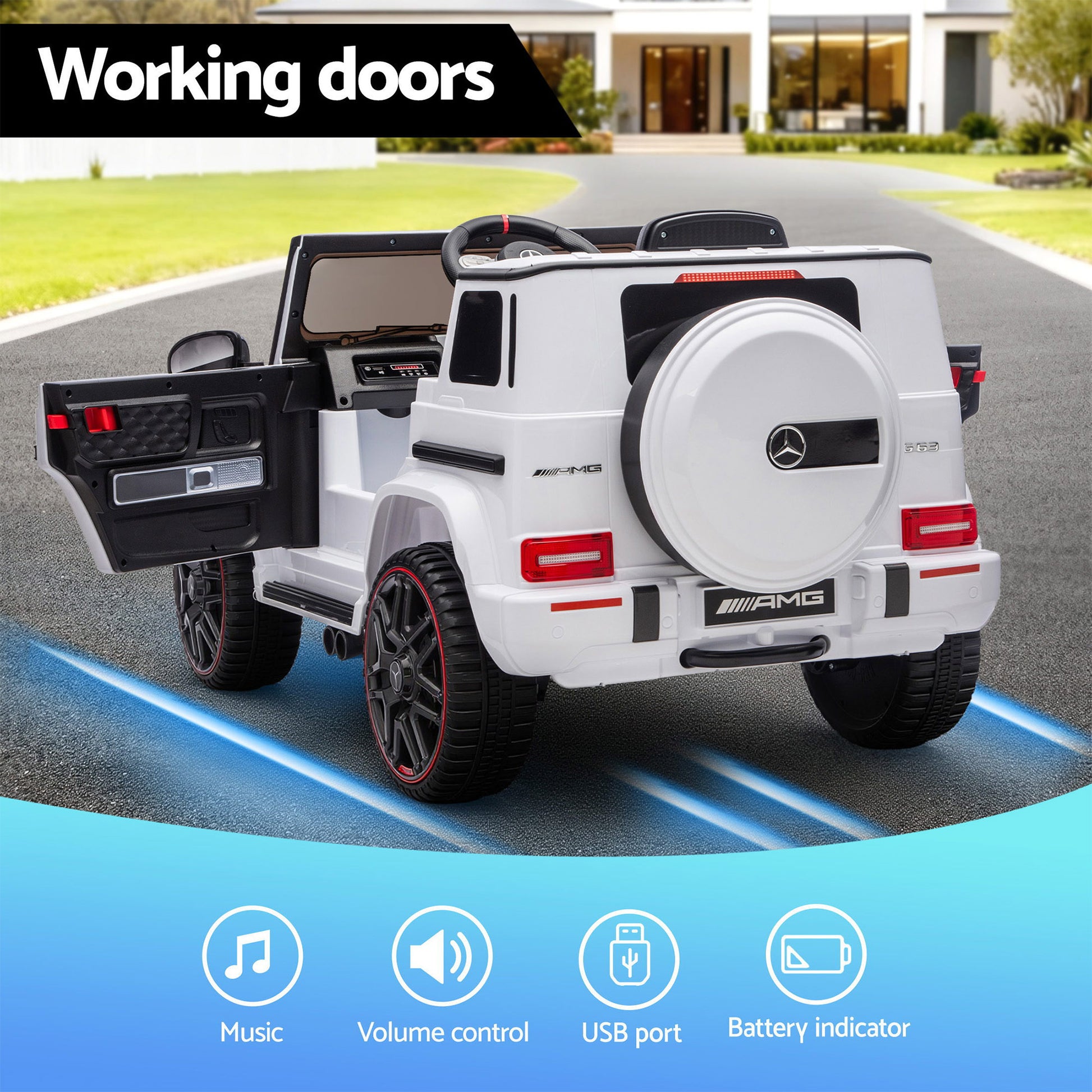 Kids Electric Ride On Car G63 Toy Cars Remote Control White RCAR-AMG63-LS-WH