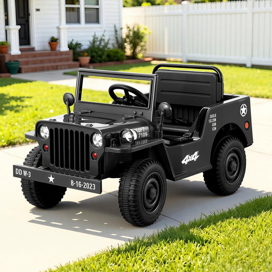 Rigo Kids Electric Ride On Car Jeep Military Off Road Toy Cars Remote 12V Black RCAR-ARMYJEP-BK