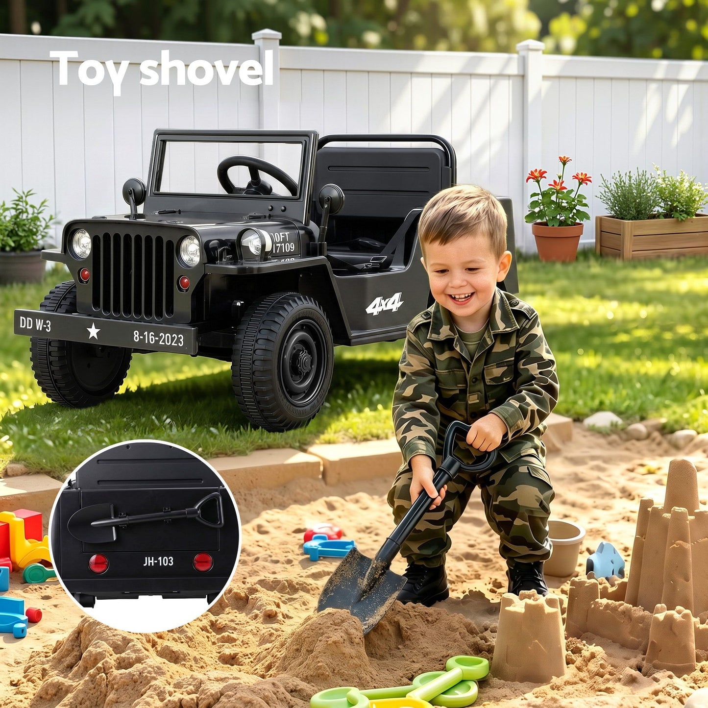 Rigo Kids Electric Ride On Car Jeep Military Off Road Toy Cars Remote 12V Black RCAR-ARMYJEP-BK
