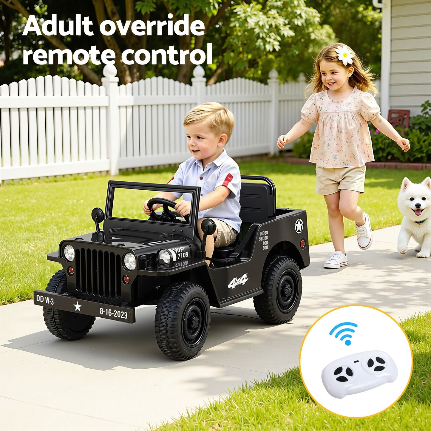 Rigo Kids Electric Ride On Car Jeep Military Off Road Toy Cars Remote 12V Black RCAR-ARMYJEP-BK